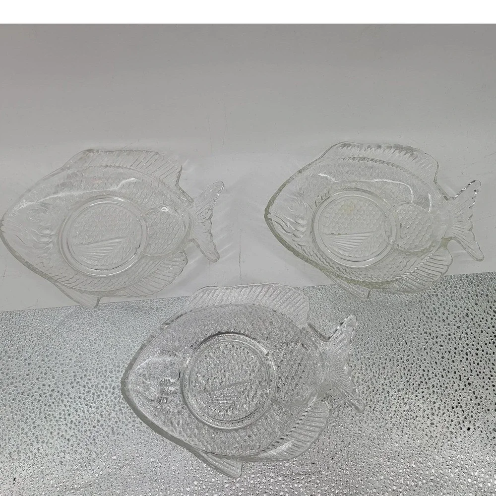 Set Of‎ 3 Clear Glass Fish-Shaped Plates